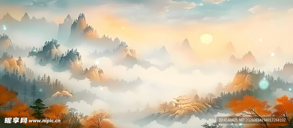 壮丽云海中的山峦景致