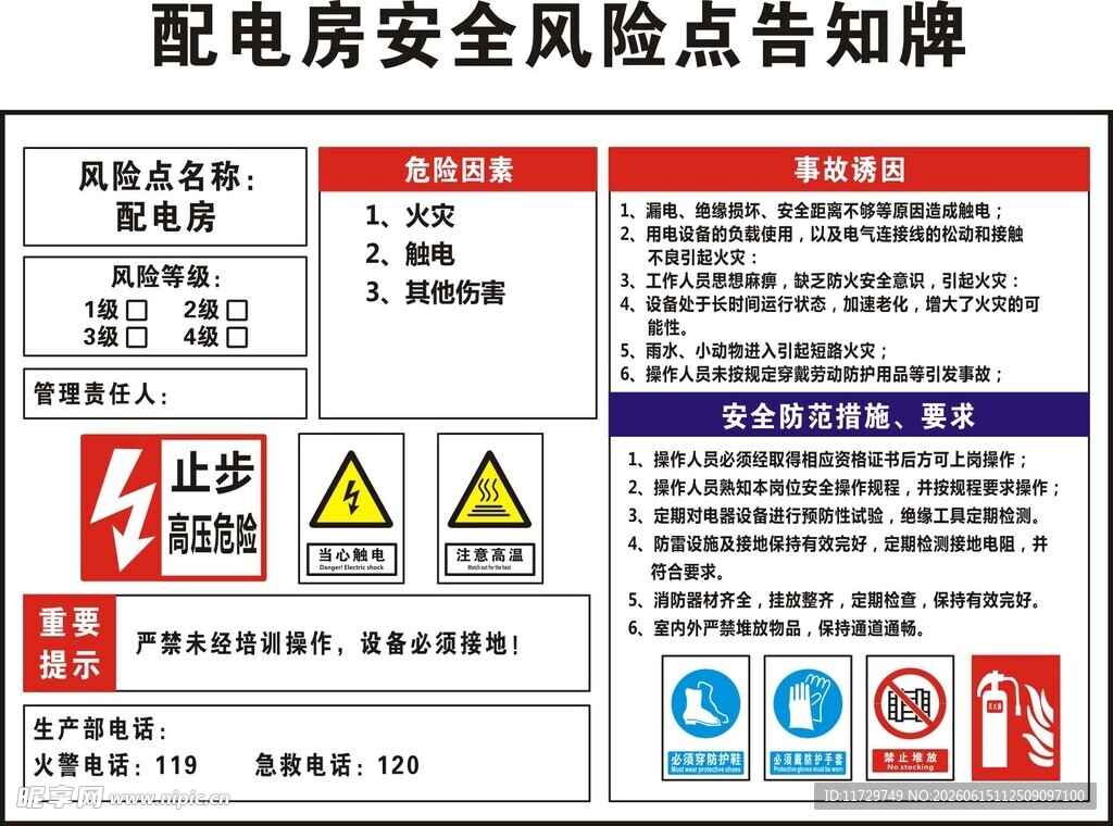 配电房安全风险点告知牌