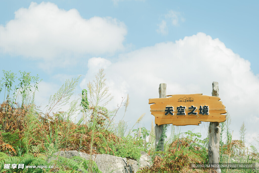 山间木牌路标