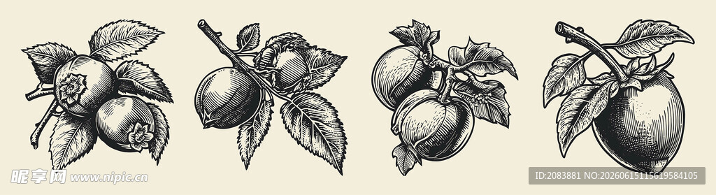 手绘素描水果图案