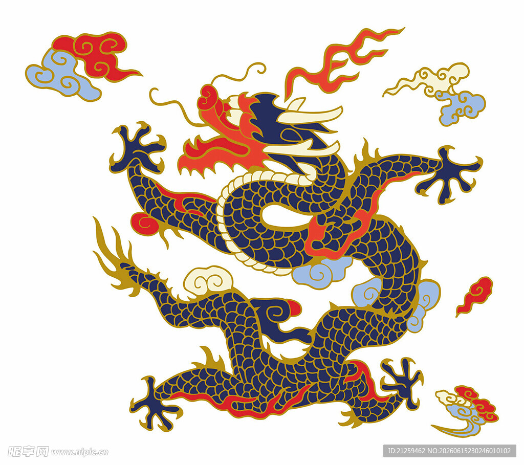 传统中国风彩色祥龙图案