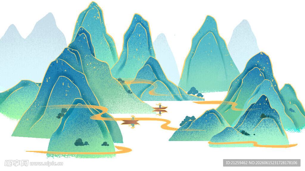 水墨风格山水风景插画