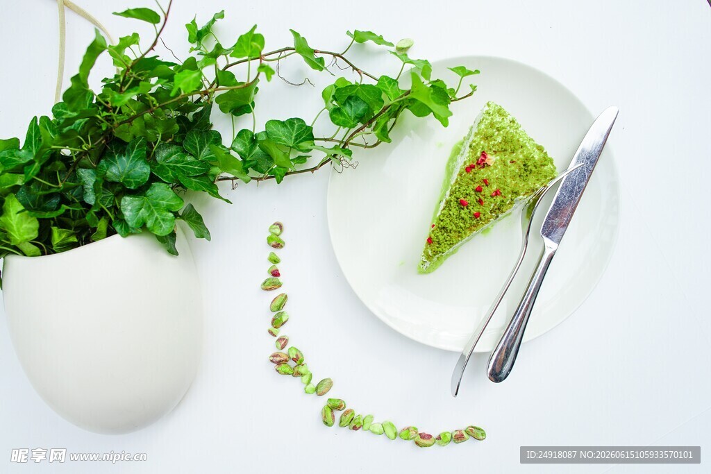 绿植旁的美味糕点