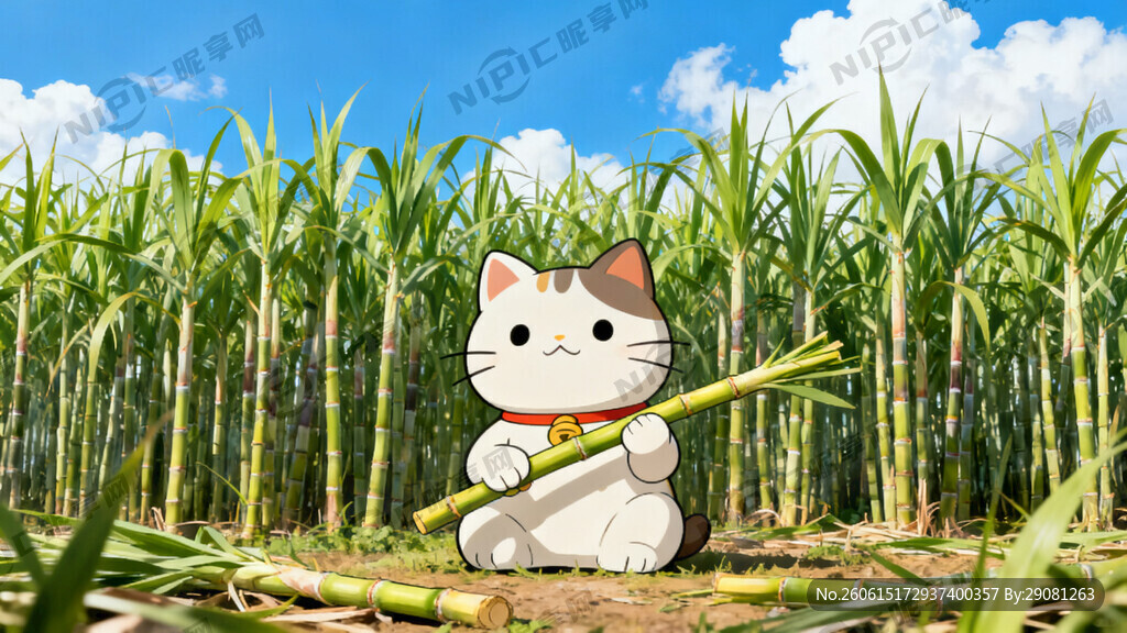 图片背景是一大片甘蔗林