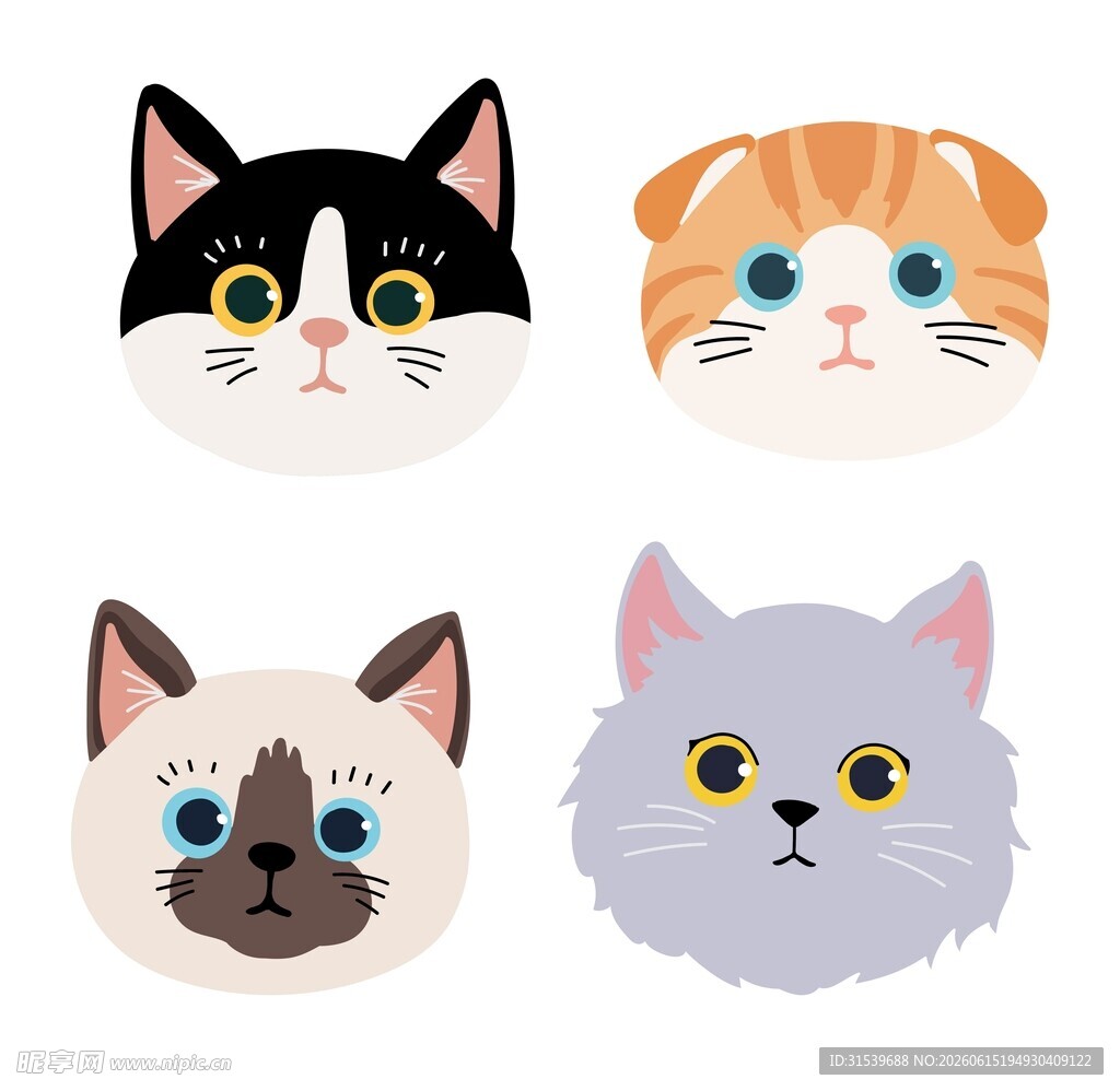四只可爱猫咪头像插画