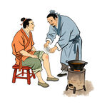 古代郎中为患者贴膏诊治