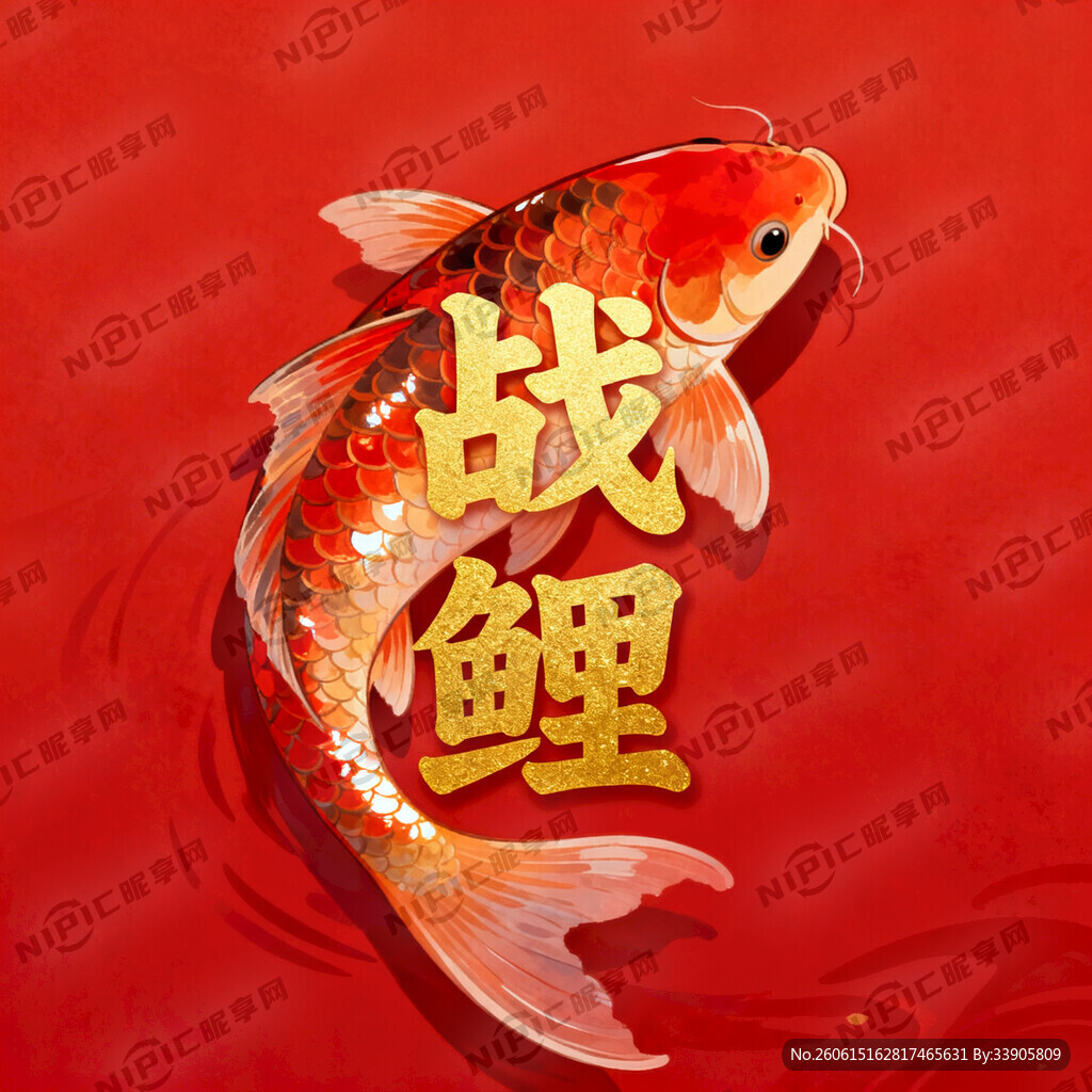 红色背景上面有一条锦鲤