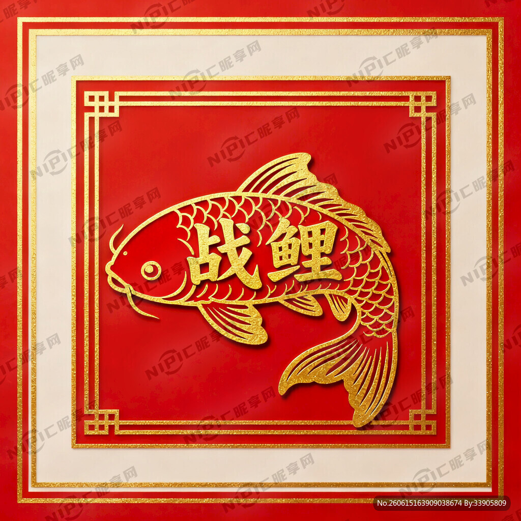 红色背景周围有一圈金色线条方形