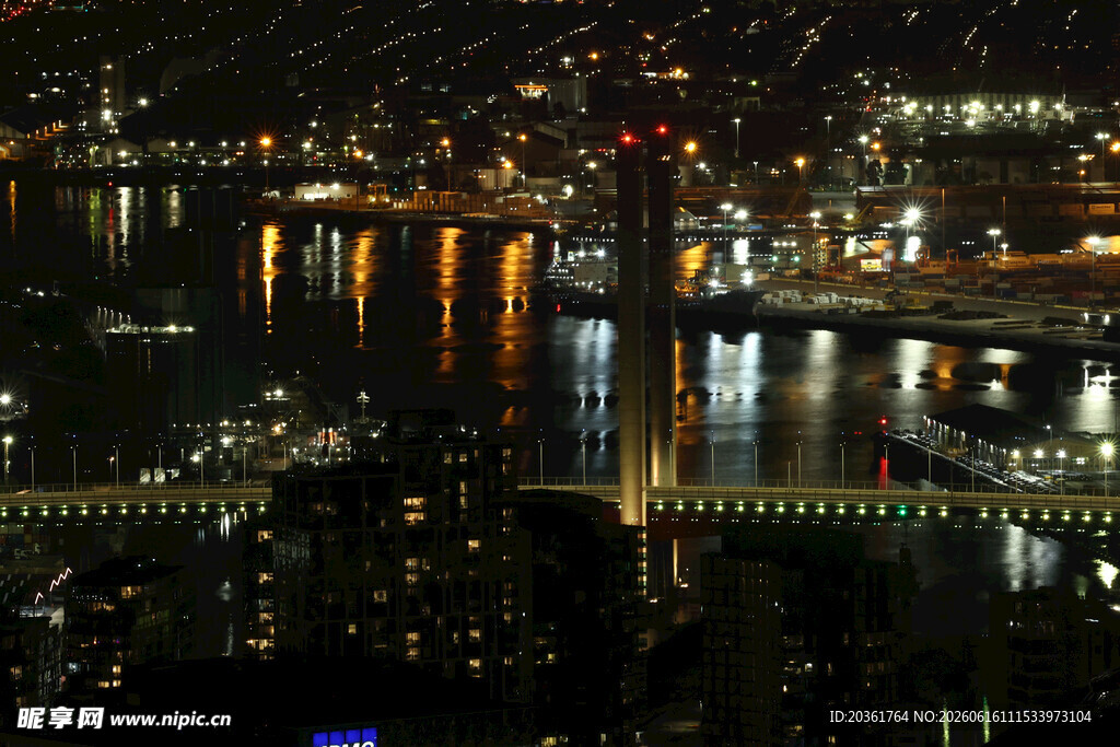 城市夜景下的璀璨桥梁
