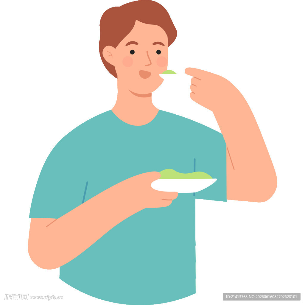 男子手持碗勺正在进食