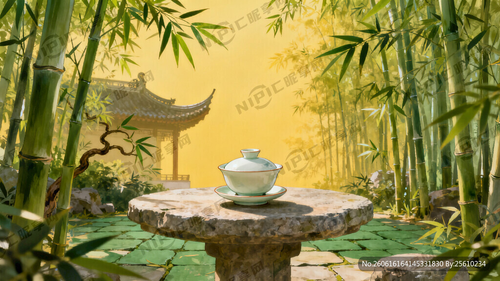 四川盖碗茶的背景 有竹林