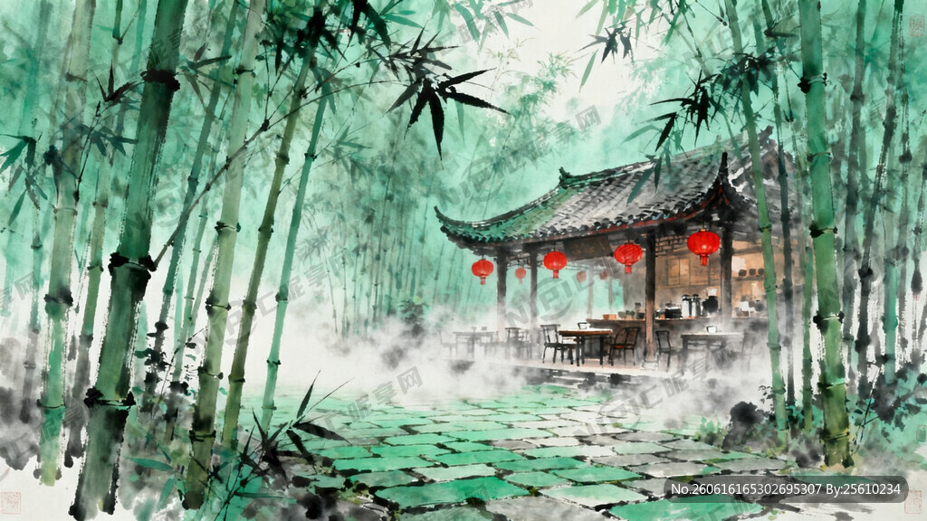 四川的泡茶背景 有竹林 要远景