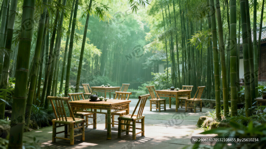 四川的泡茶背景 有真竹林 远景
