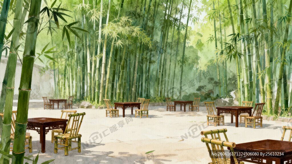 四川的泡茶背景  有真竹林  