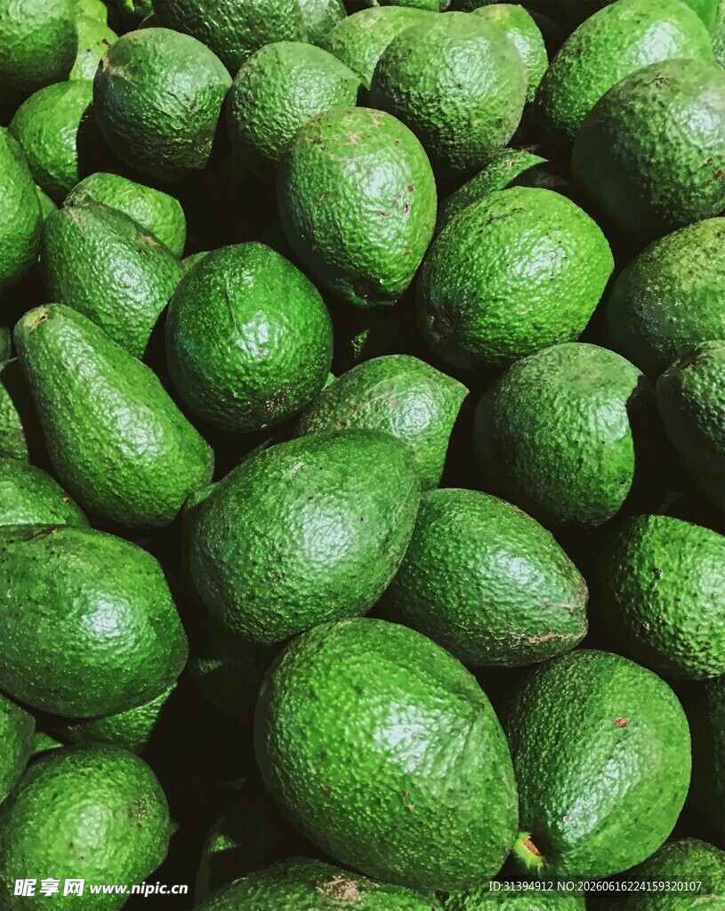 大量新鲜牛油果堆叠