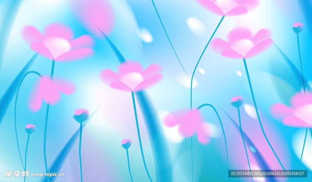 粉花蓝底背景