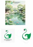 中式园林景观与天鹅标志
