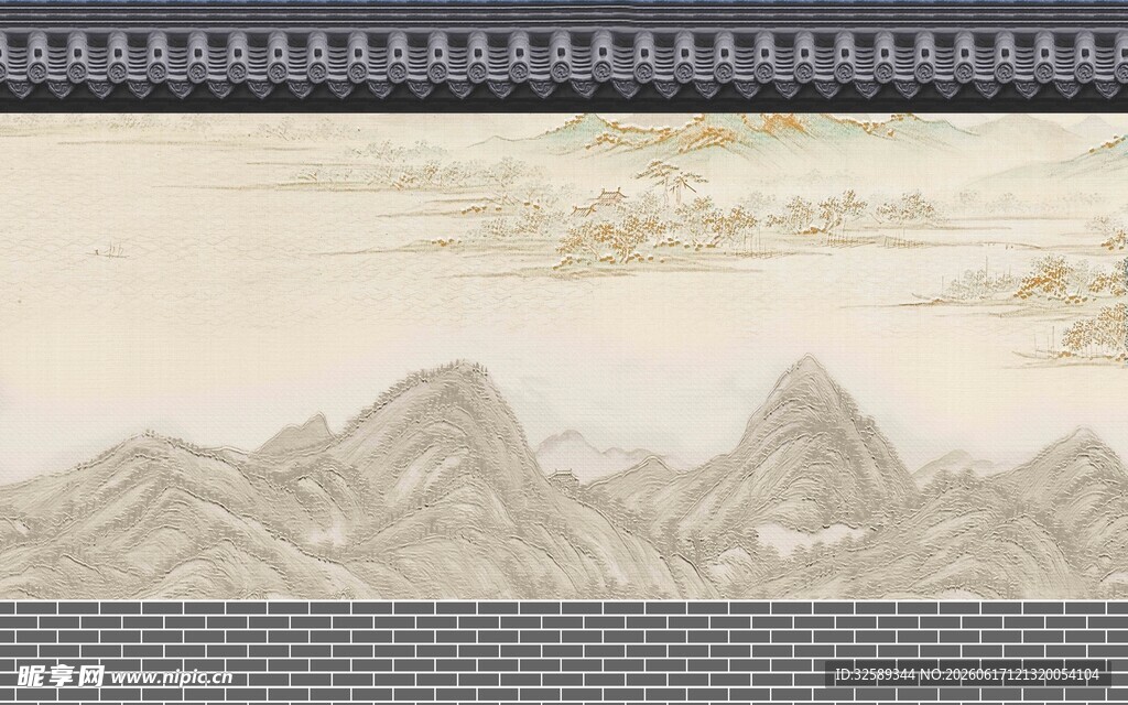 中式山水纹理装饰图案