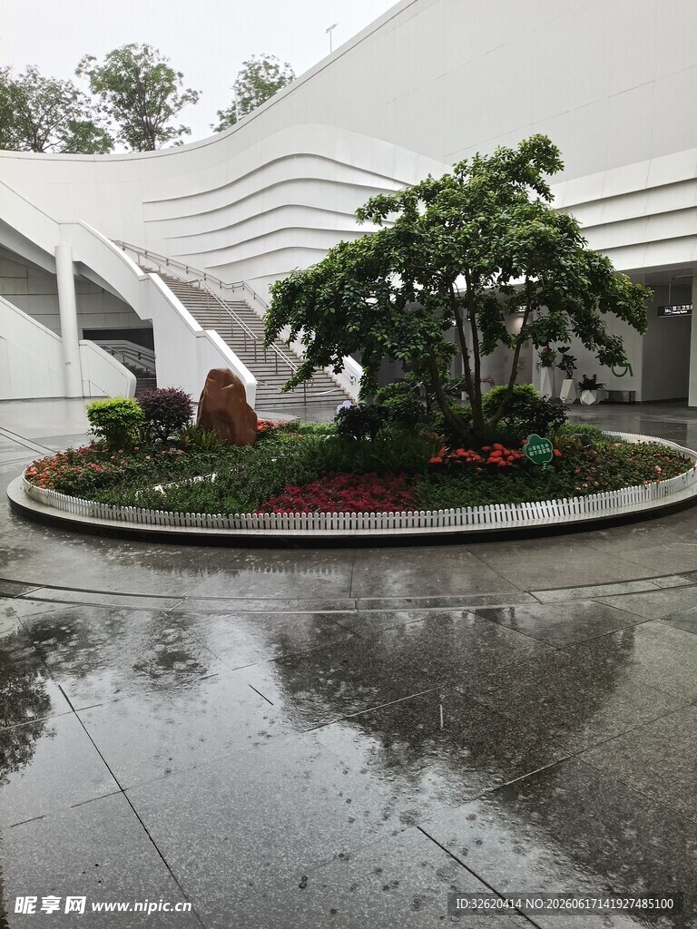 现代建筑前的绿植景观