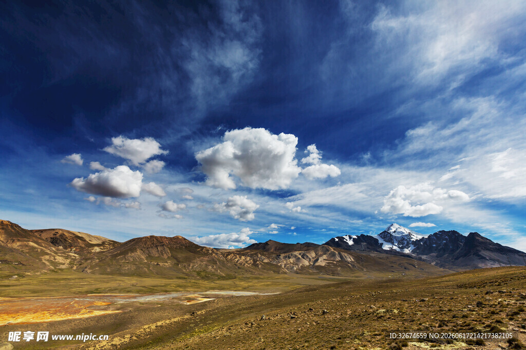 壮丽高原山川蓝天白云景