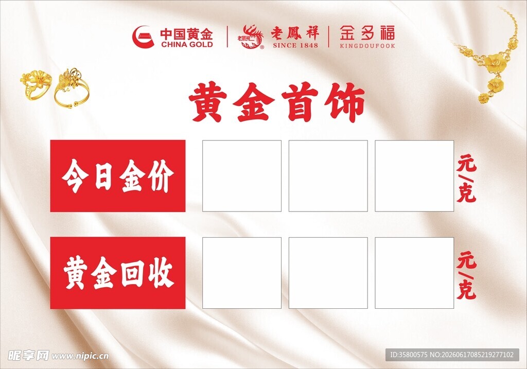 黄金首饰价格展示板