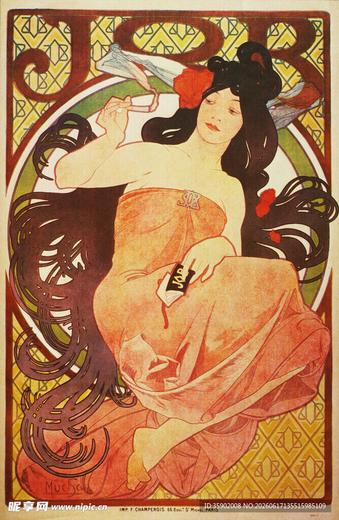 穆夏风格女性艺术插画