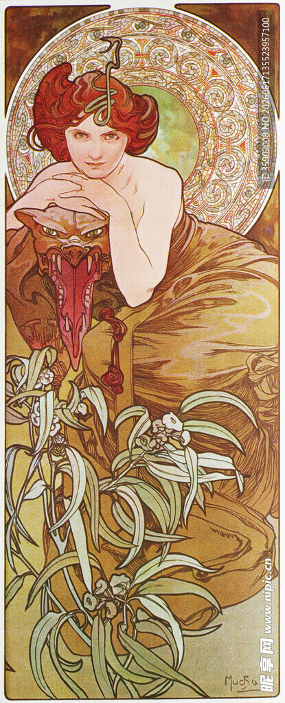阿尔丰斯穆夏风格女性画作