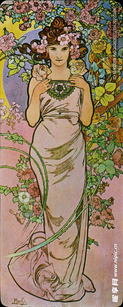 复古风格女性花卉装饰画