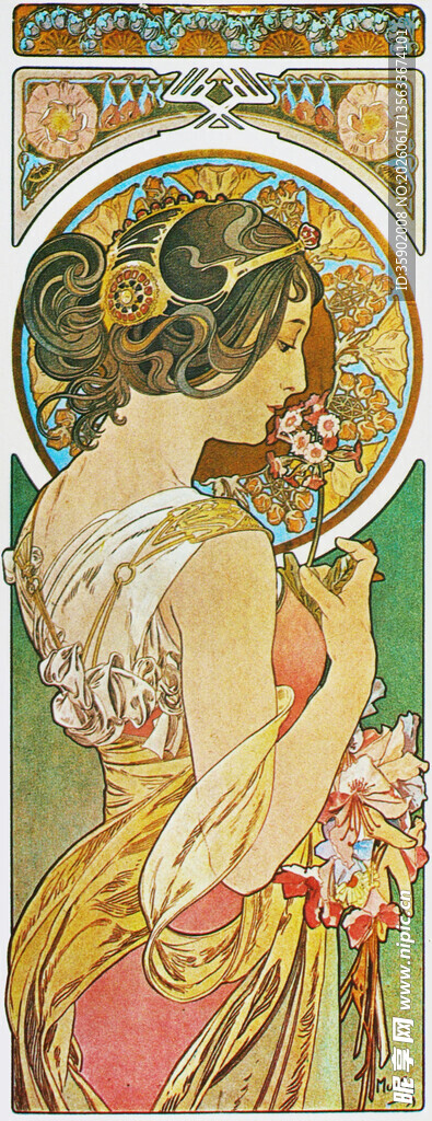 阿尔丰斯穆夏风格女性画作
