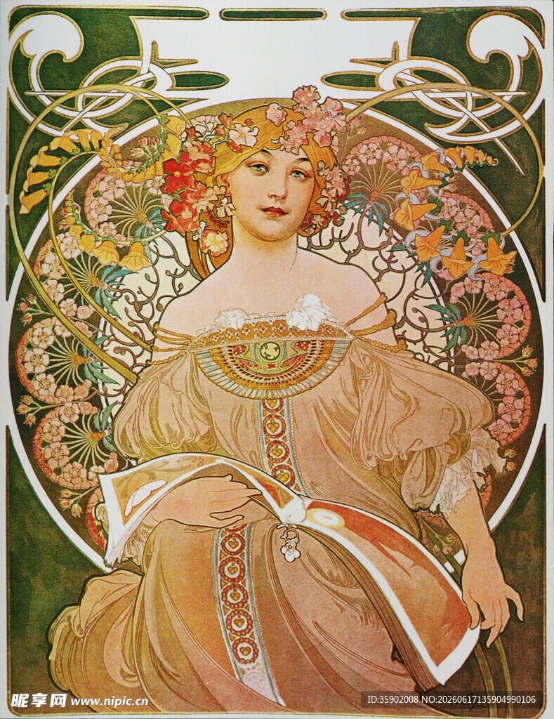 阿尔丰斯穆夏风格的女性画作