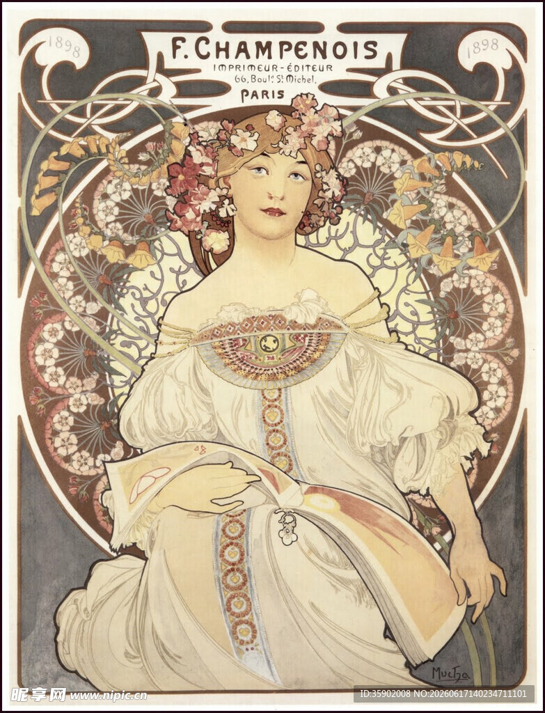 阿尔丰斯穆夏风格女性插画
