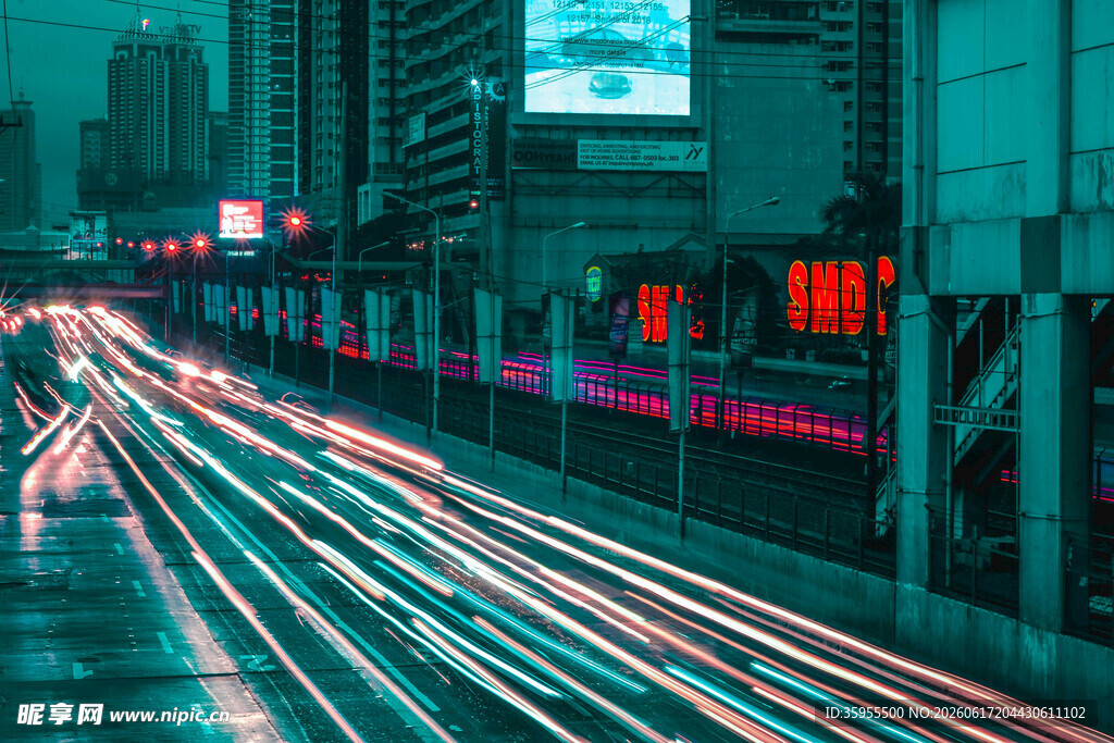 城市夜景车流光影轨迹