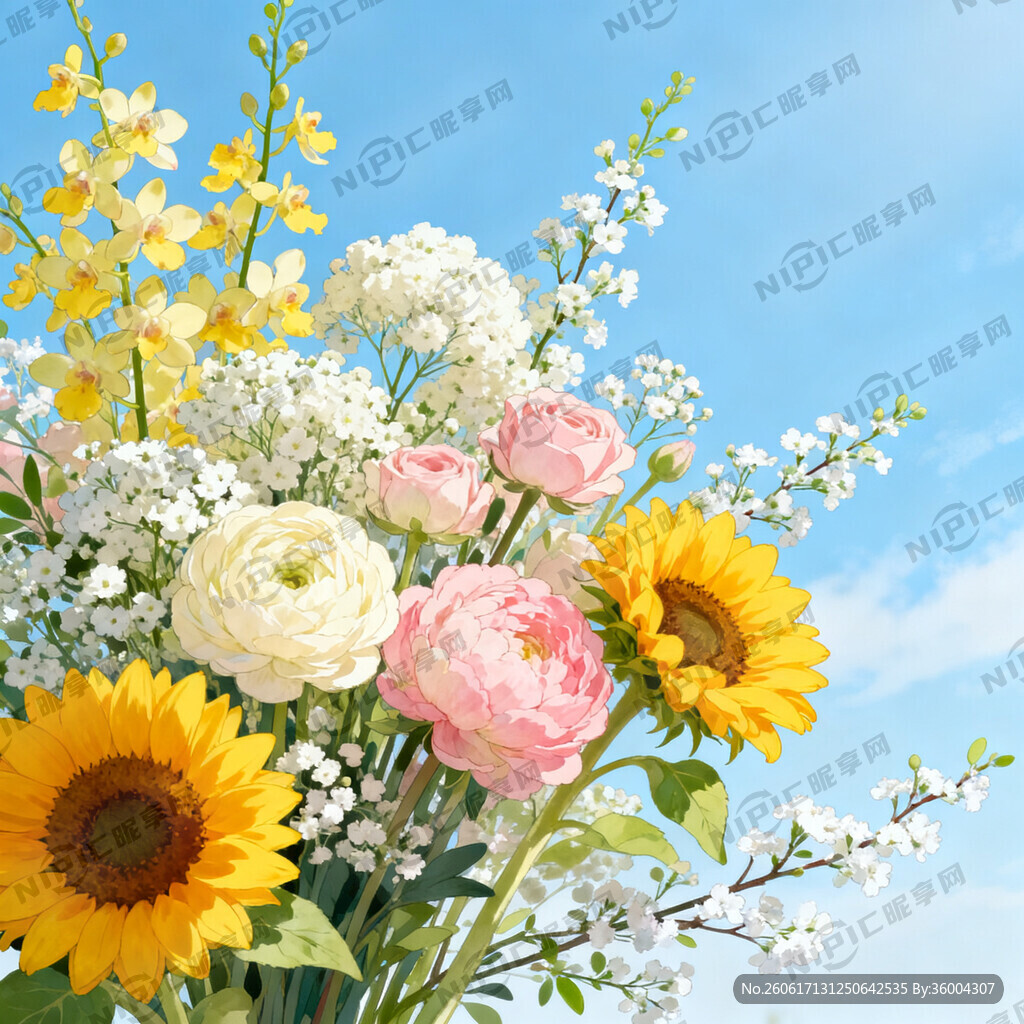 竖幅构图 清新治愈花卉插画