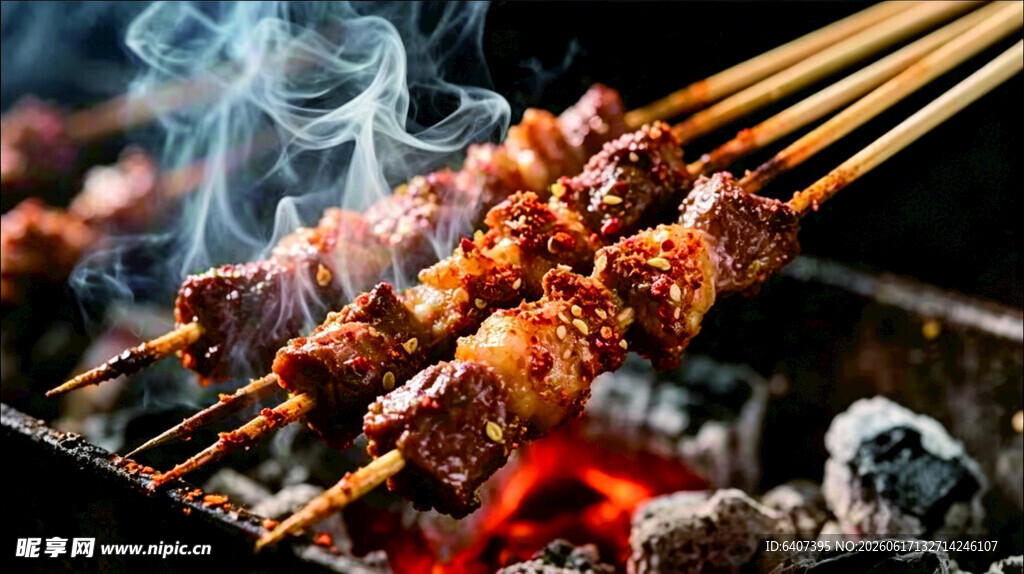 炭火上的美味烤肉串