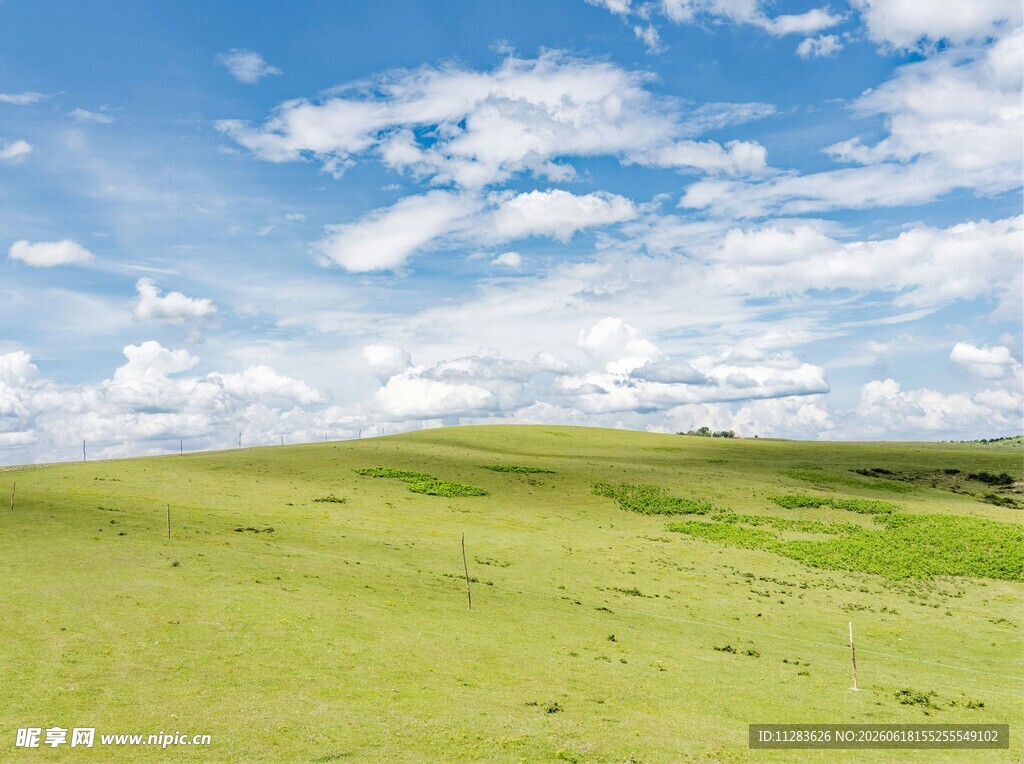 广袤草原蓝天白云美景
