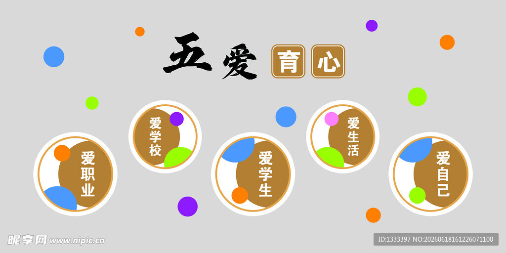 五爱育心展板  校园文化墙