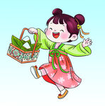 古装女孩欢快提篮过端午