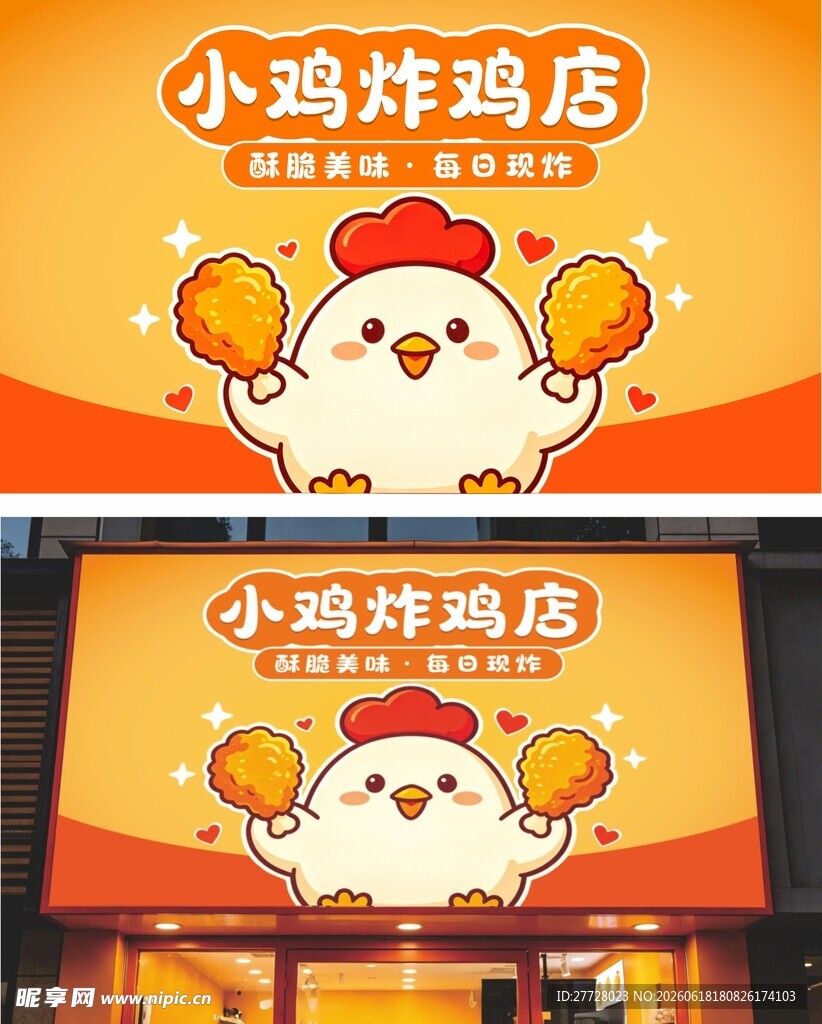 小鸡炸鸡店招牌展示