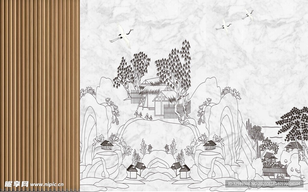 中式山水浮雕装饰画
