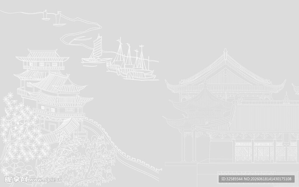 中式古建筑风景图