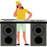 DJ男子专注操作混音设备
