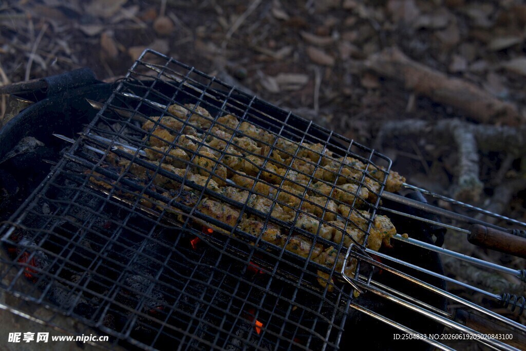 户外烤架上的美味串串