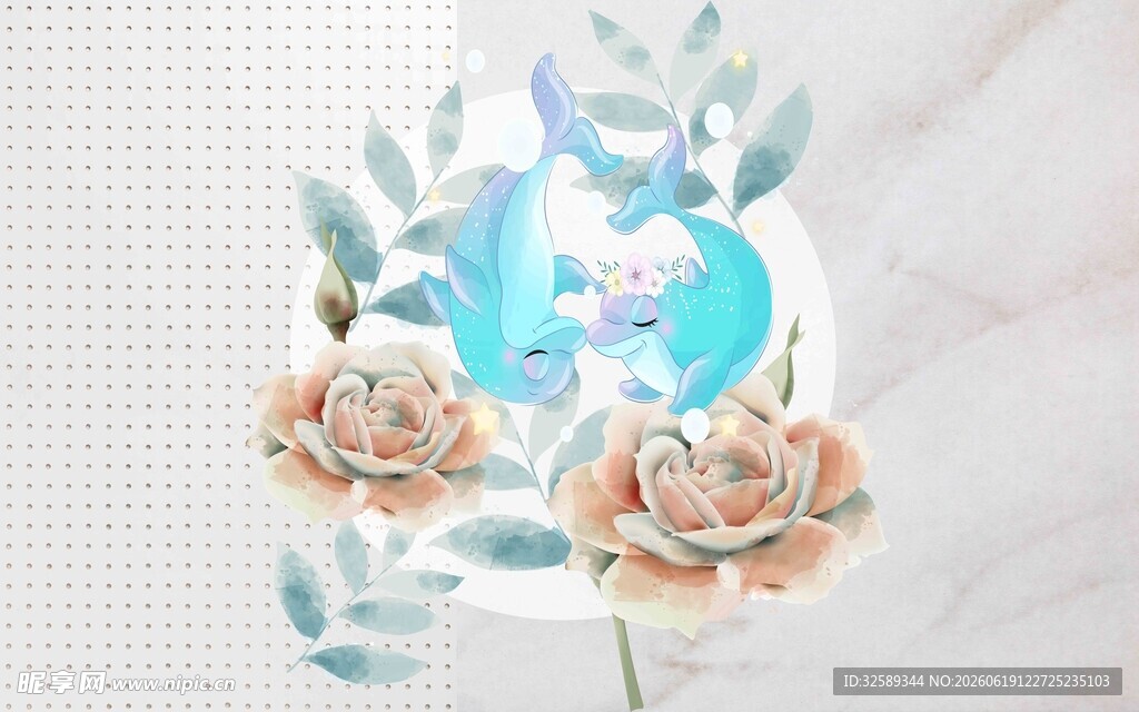 梦幻花朵环绕的插画图案