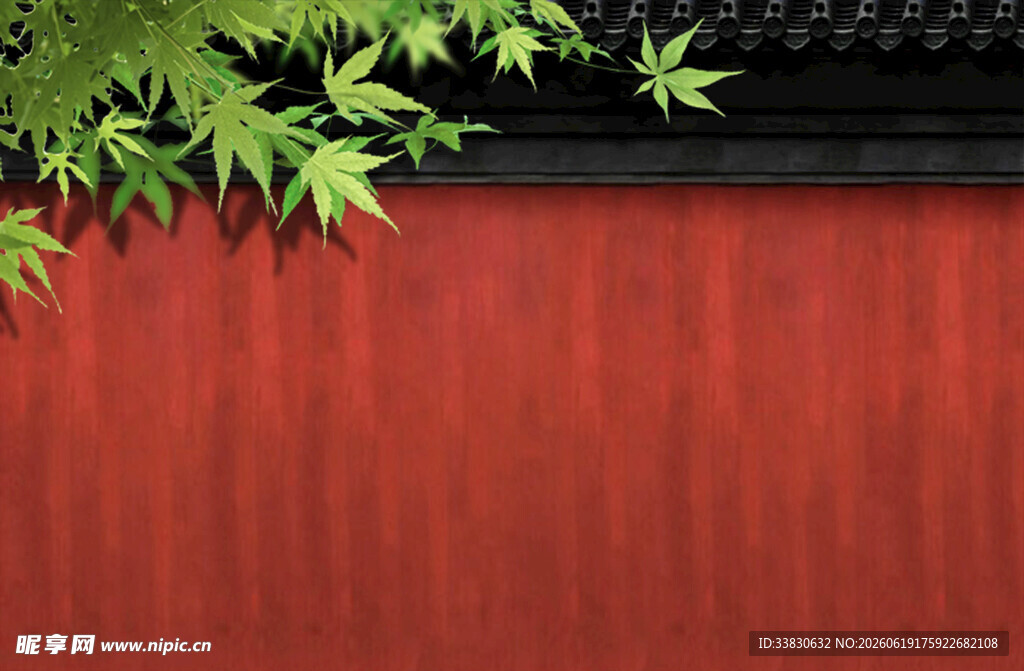 红墙绿叶中式雅致景致