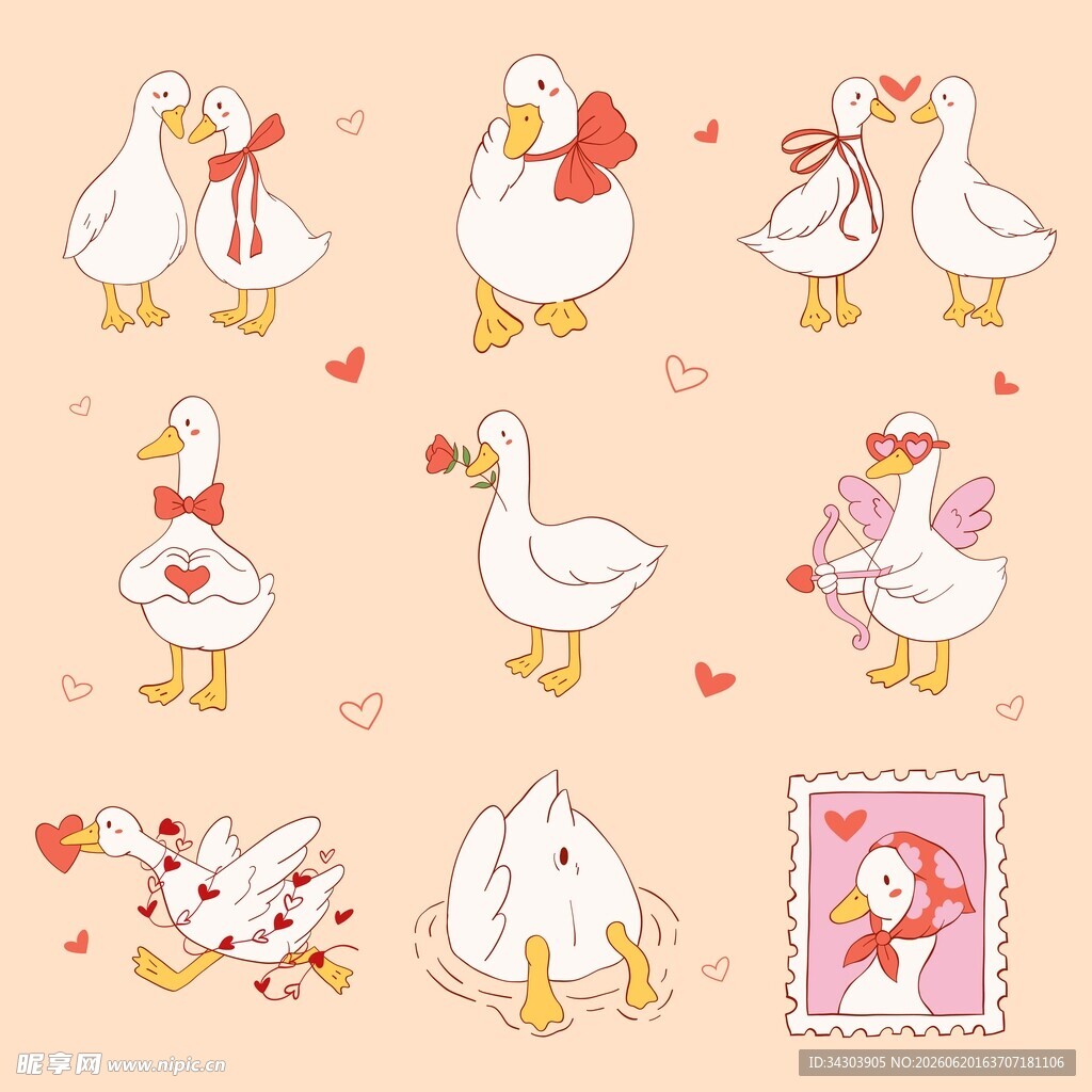 爱心鸭子贴纸