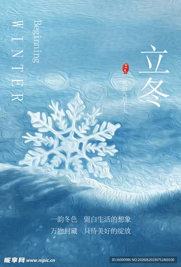 立冬雪花主题唯美海报