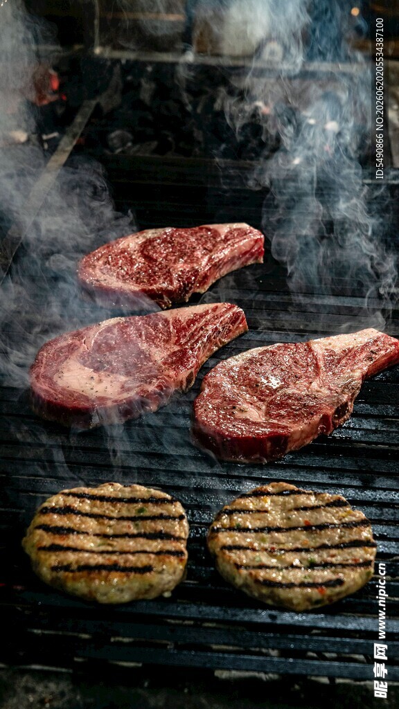 烧烤 烤牛排 烤汉堡肉饼