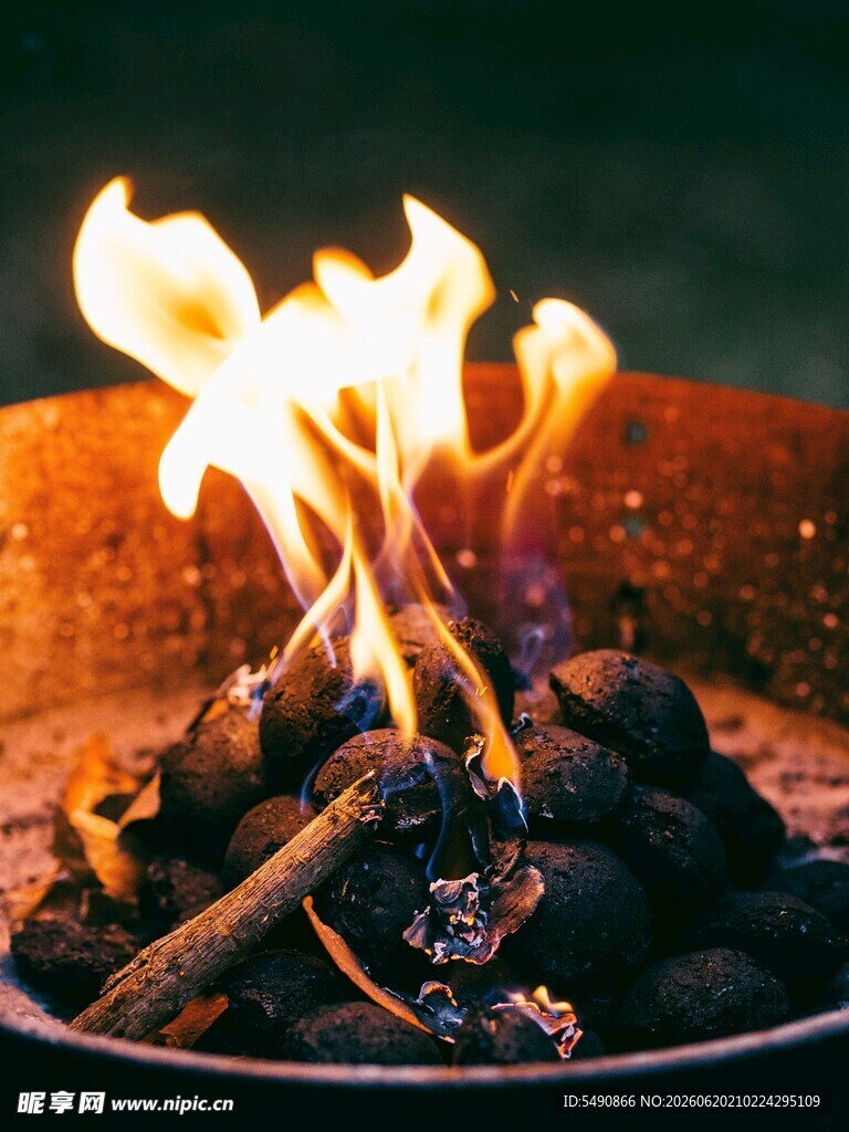 燃烧的炭火 烧烤炭