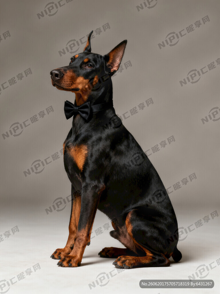 杜宾犬 脖子戴领结 细节丰富