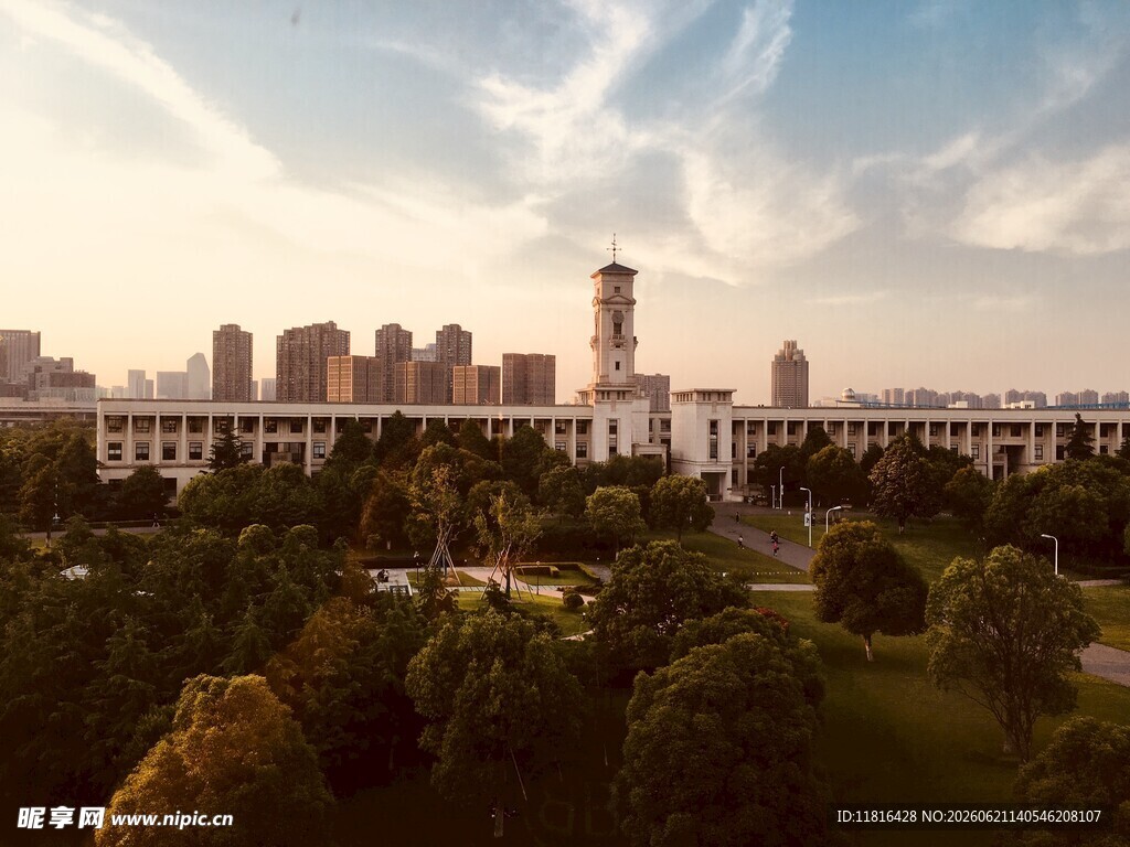 城市天际线与葱郁绿植